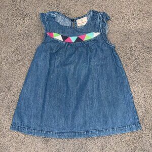 HANNA ANDERSSON Embroidered Bodice Blue Denim Dress -Size 110 - 100% Cotton EUC